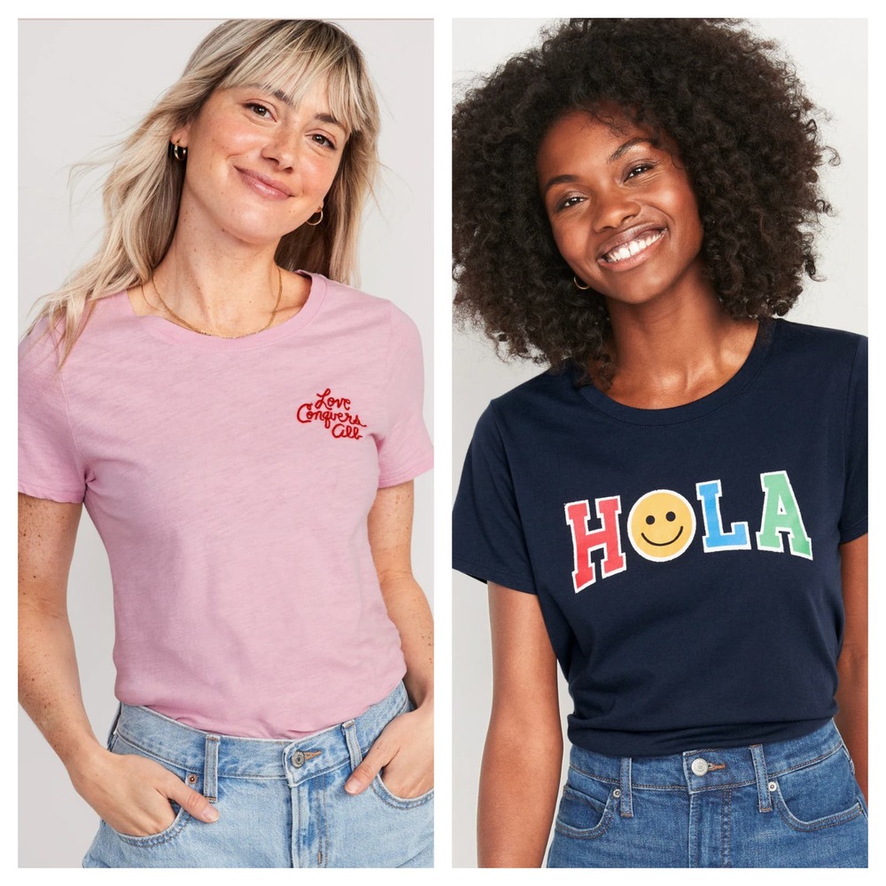 OLD NAVY Bundle of 2 Everywear Hola & Family Short Sleeve Graphic Tee Women's M